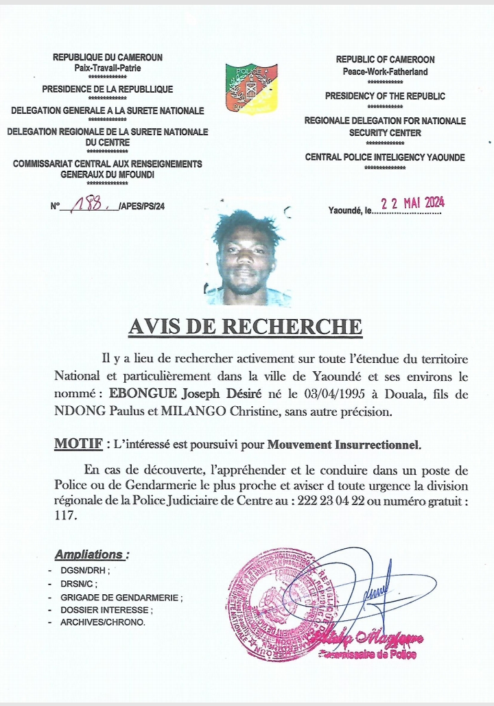 Le jeune Joseph Désiré Ebongue est vivement recherché dans la capitale camerounaise depuis le 22 mai 2024.