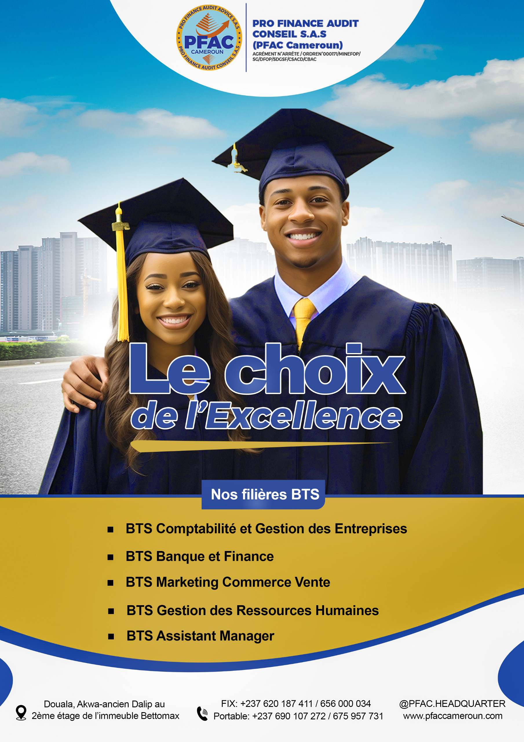 PFAC est un Cabinet spécialisé dans le domaine de la gestion des entreprises. Ses services sont orientés vers le Coaching et l'accompagnement, la gestion comptable et fiscale, le montage des projets et la recherche des financements, l’audit et l'évaluation des entreprises.