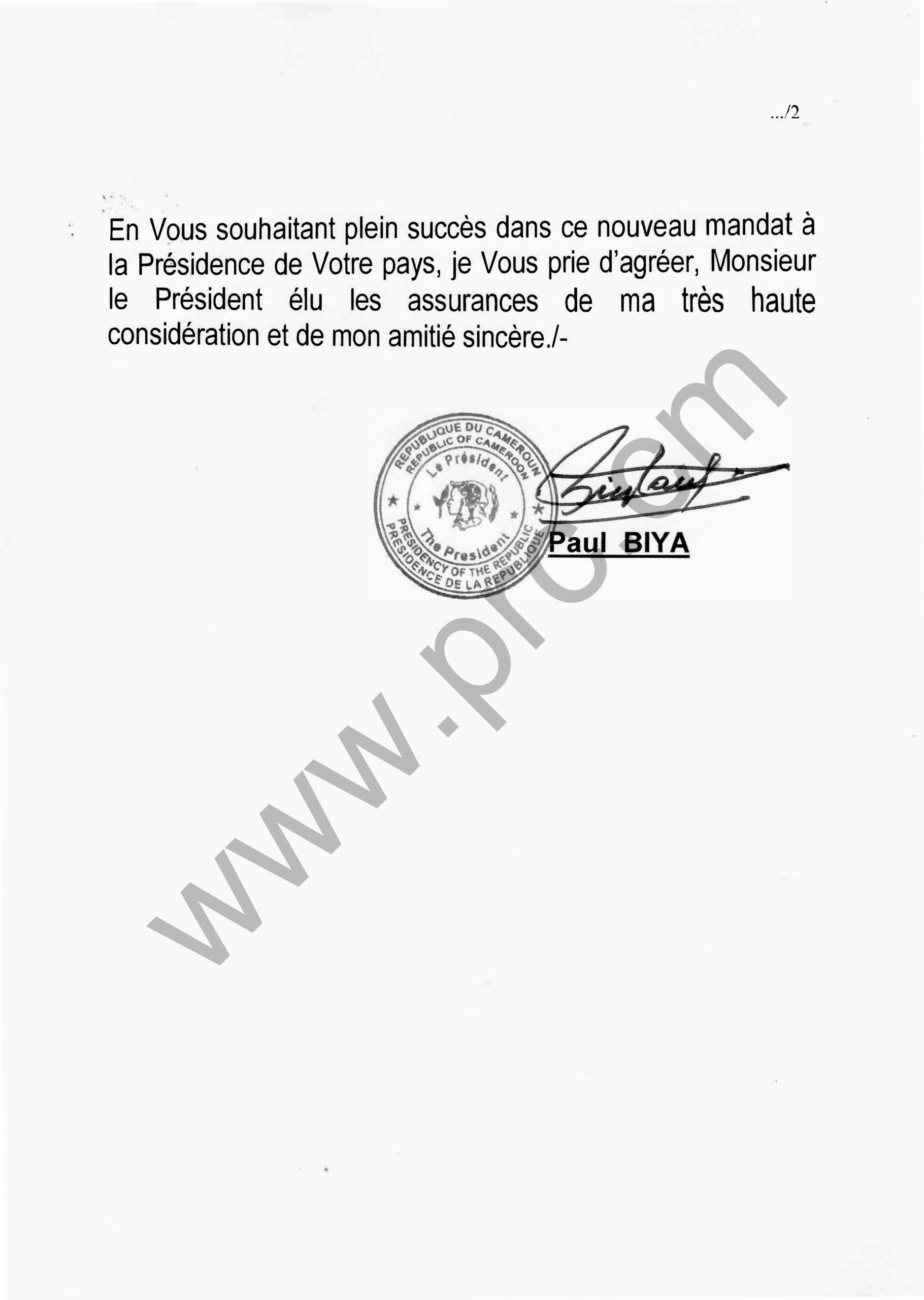 Présidentielle américaine 2024 : Paul Biya félicite Donald Trump