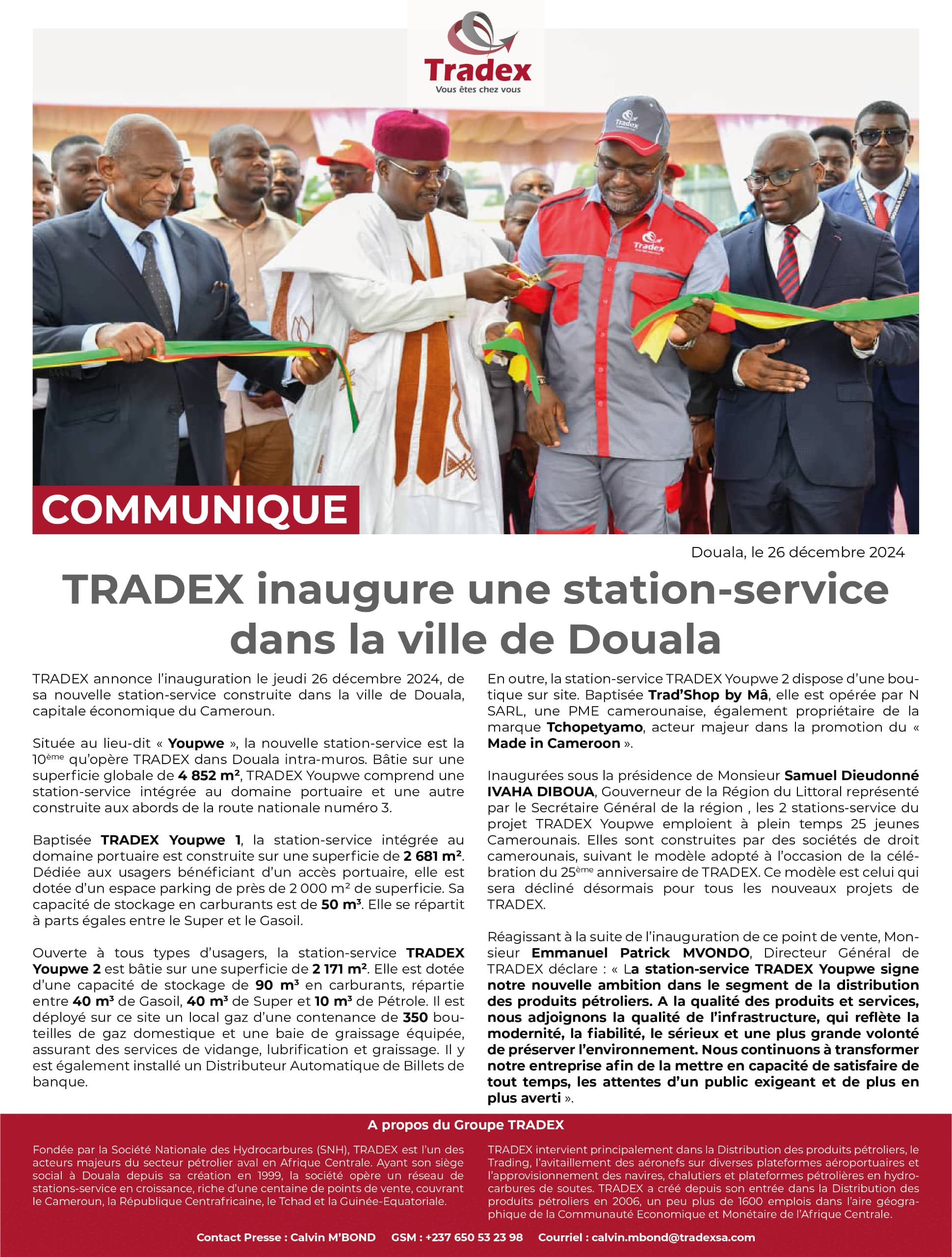 Communiqué : à Douala, le pétrolier Tradex s’enrichit d’une nouvelle station-service